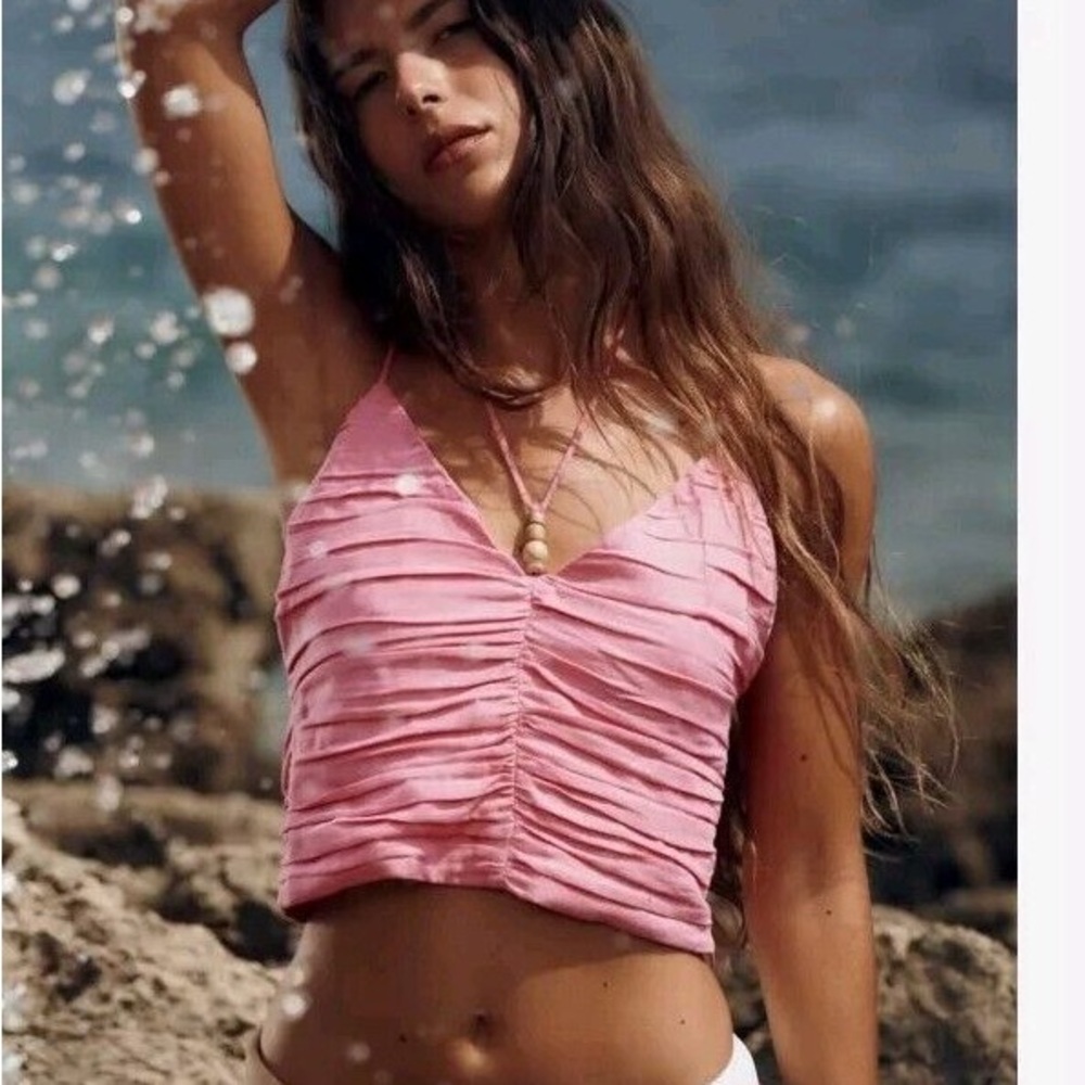 NWT Zara Pink Linen Blend Crop Top Tank Top